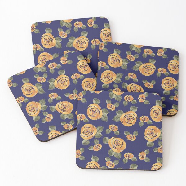 Item preview, Gold Watercolor Roses (Blue) designed and sold by HildegunStudio.