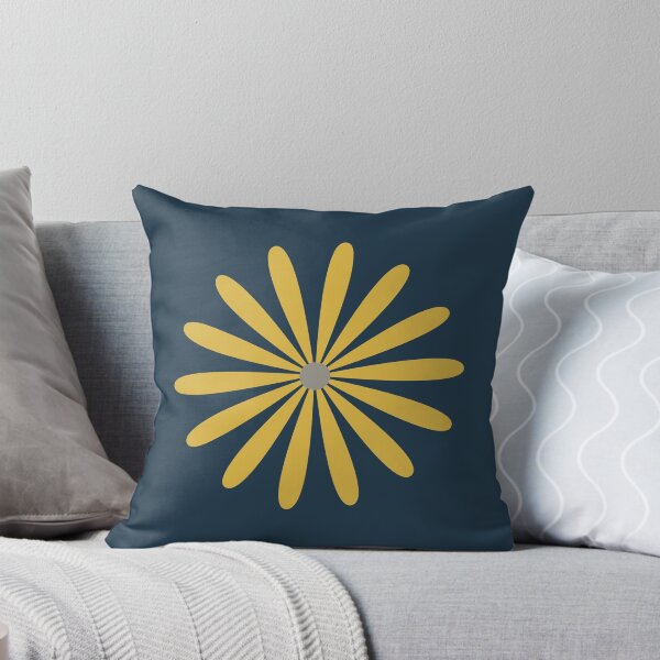 Artikel-Vorschau von Großes Gänseblümchen in hellem Senfgelb und Grau auf marineblauem minimalistischem Retro-modernem Blumenmuster, designt und verkauft von kierkegaard.