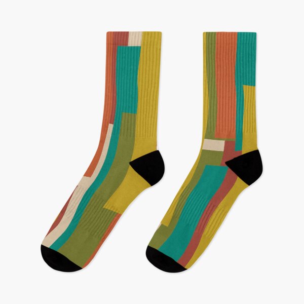 Item preview, Midcentury Modern Vertical Geometric Pattern in Mid Mod Teal, Olive, Mustard, Orange, and Beige designed and sold by kierkegaard.