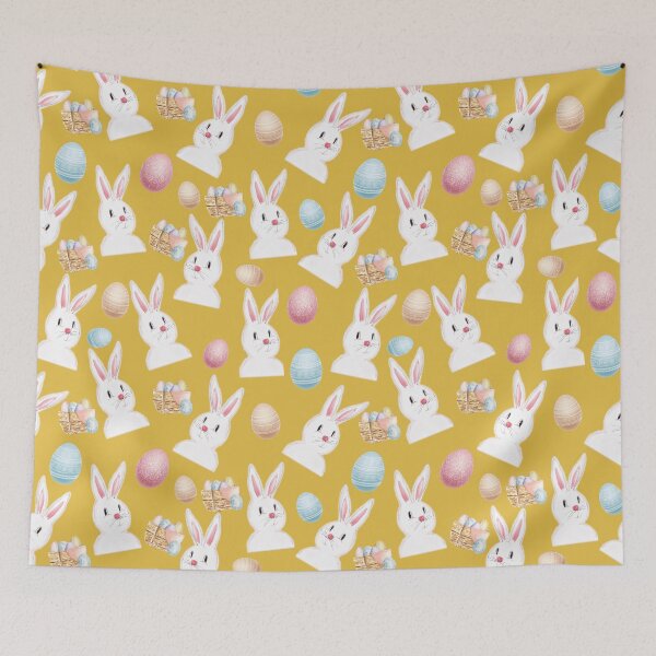 Artikelvorschau, Osterhase und Eier Muster Senfgelb entworfen und verkauft von Designs By YL.