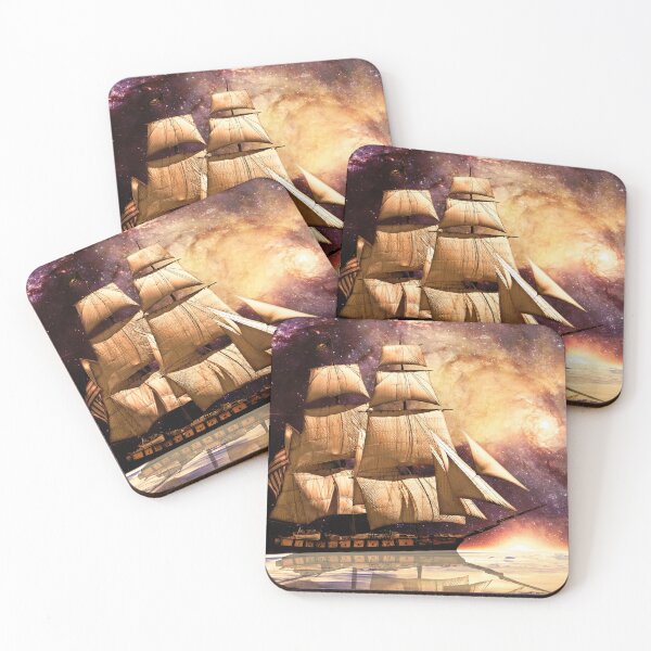 Item preview, Classic old sailing ship floating on planet Earth with space background designed and sold by CiniArt.