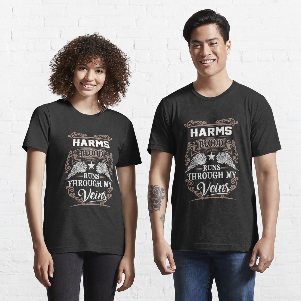 Discover Harms Name T Shirt - Harms Blood Runs Through My Veins  Gift Item Tee | Essential T-Shirt