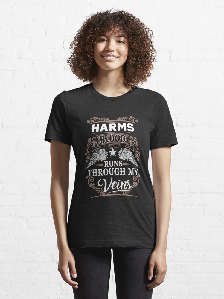 Discover Harms Name T Shirt - Harms Blood Runs Through My Veins  Gift Item Tee | Essential T-Shirt