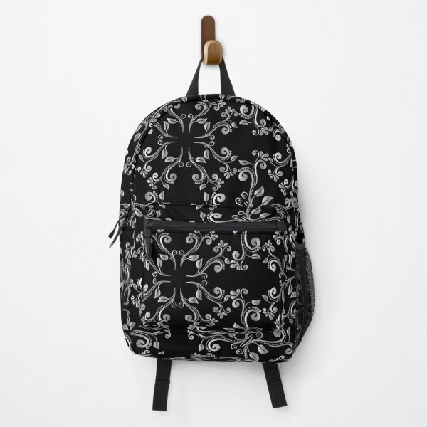Item preview, Silver Swirly Floral Pattern on Black Background designed and sold by NawalMagdy.