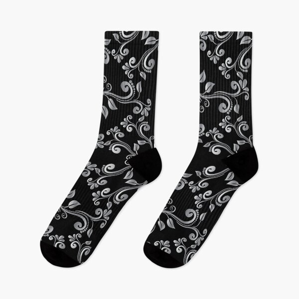 Item preview, Silver Swirly Floral Pattern on Black Background  designed and sold by NawalMagdy.
