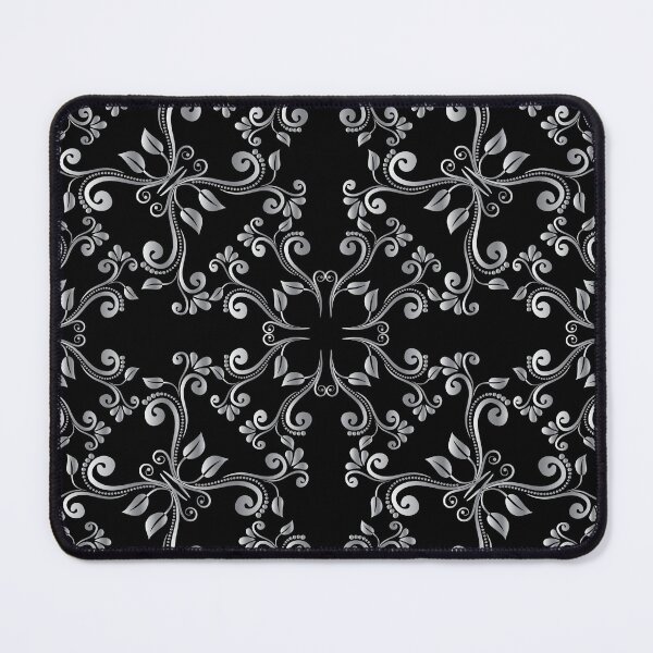 Item preview, Silver Swirly Floral Pattern on Black Background designed and sold by NawalMagdy.