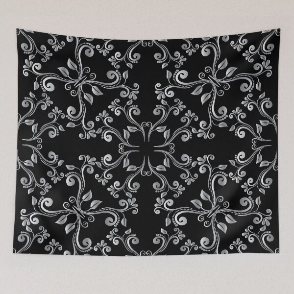 Item preview, Silver Swirly Floral Pattern on Black Background  designed and sold by NawalMagdy.