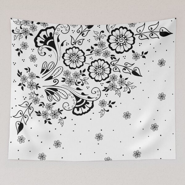 Item preview, Black and white Swirly Floral Pattern designed and sold by NawalMagdy.