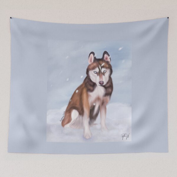 Item preview, Red and White Siberian Husky Sitting in Snow designed and sold by YitingZarts.
