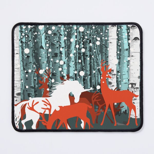 Item preview, Deer, unicorn in winter birch forest, perfect for puzzle, kids puzzle, Duvets, Comforters, Shower Curtains, desk mat designed and sold by Collagedream.