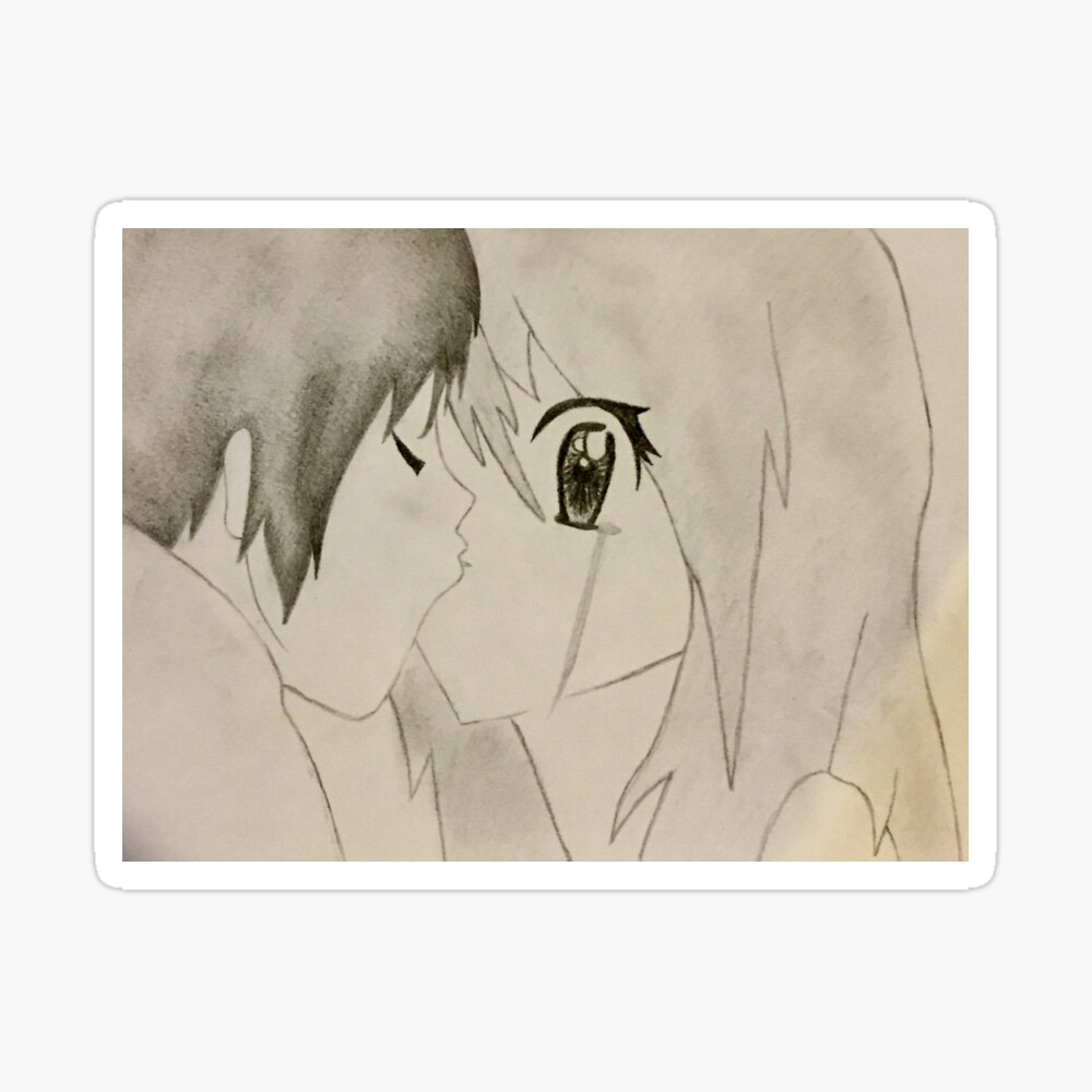 Cute anime couple kissing 