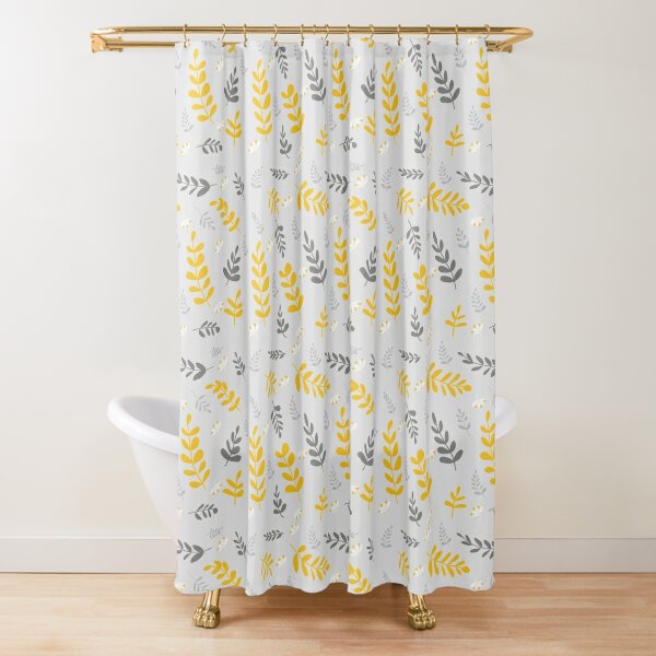 Modern Yellow Shower Curtain Set with Hooks Mustard and White Shower  Curtain for Bathroom Mid-Century Fabric Grey Abstract Rustic Geometric  Decor Gray