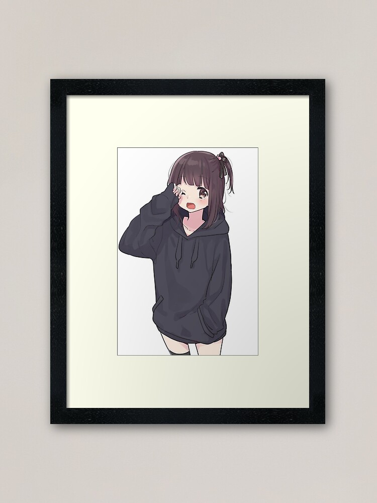 Kawaii Anime Girl In Black Hoodie | Canvas Print