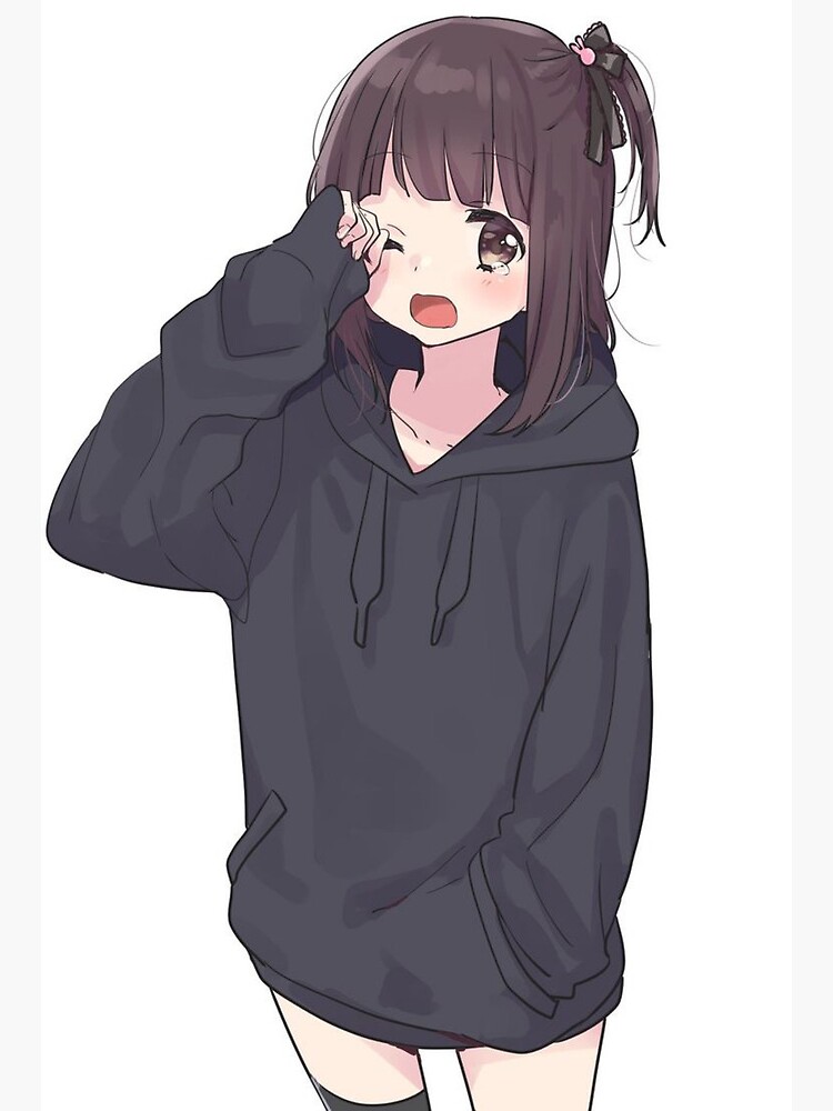 Kawaii Anime Girl In Black Hoodie