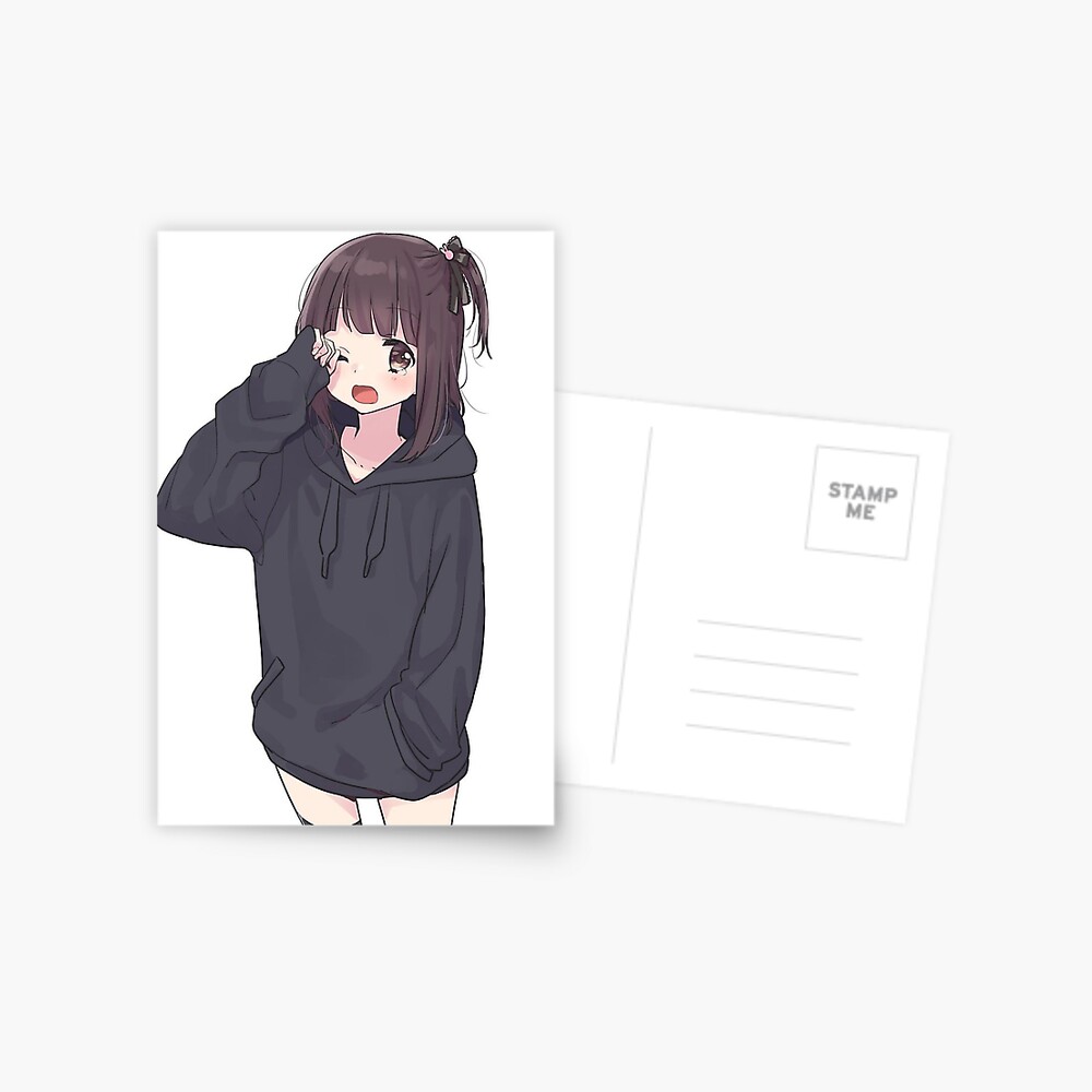 Kawaii Anime Girl In Black Hoodie Canvas Print for Sale by