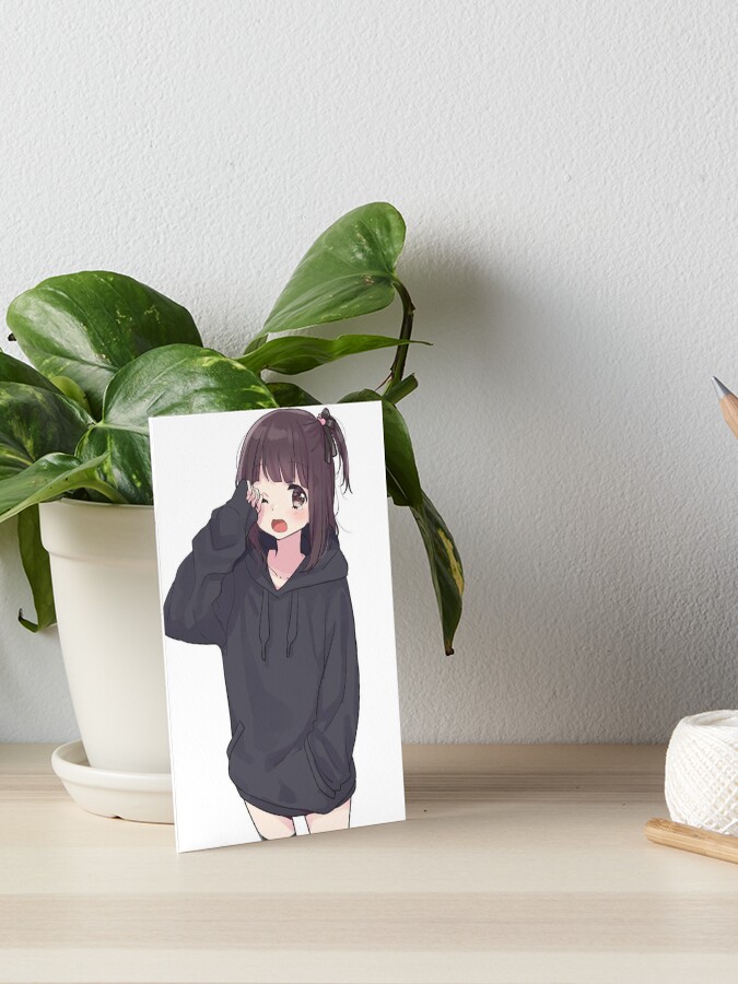 Kawaii Anime Girl In Black Hoodie | Canvas Print