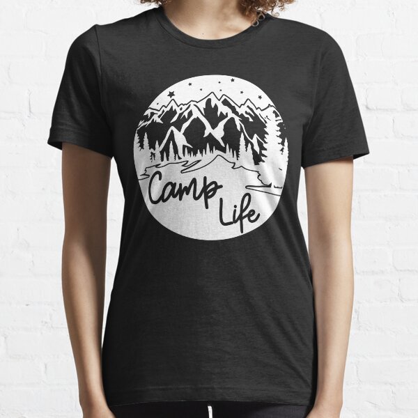 White Camper Life, Camping Outdoors Kids Clipart, Silhouette, Vinyl Cut machine, Happy Camper, Camper, Camping Shirt, Camping Crew T-shirt, Happy Adventurer Essential T-Shirt