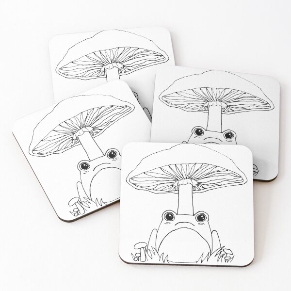 Artikelvorschau, Strichzeichnungsversion von Frosch und Pilz entworfen und verkauft von Sweeter Than Honey Designs.
