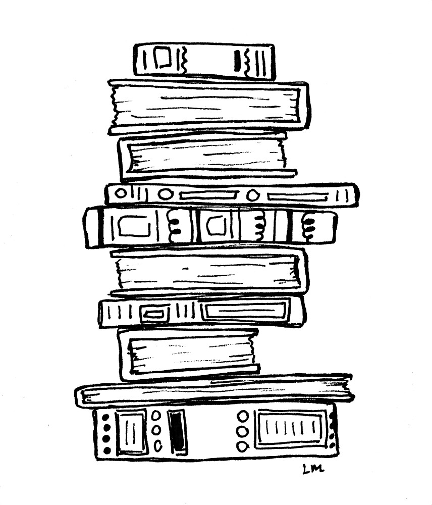 drawn stack of books