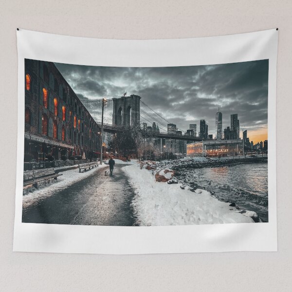 Item preview, New York City Brooklyn Bridge and Manhattan skyline after winter snowstorm designed and sold by nycruss1.