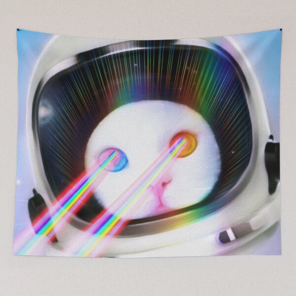 Item preview, Cosmic White Space Cat with Mismatched Laser Eyes designed and sold by MarikaJohnson.