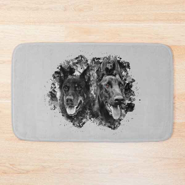 Item preview, Two cute puppies of breed American Pit Bull Terrier on a dark background. Black and white image designed and sold by Anatoly44.