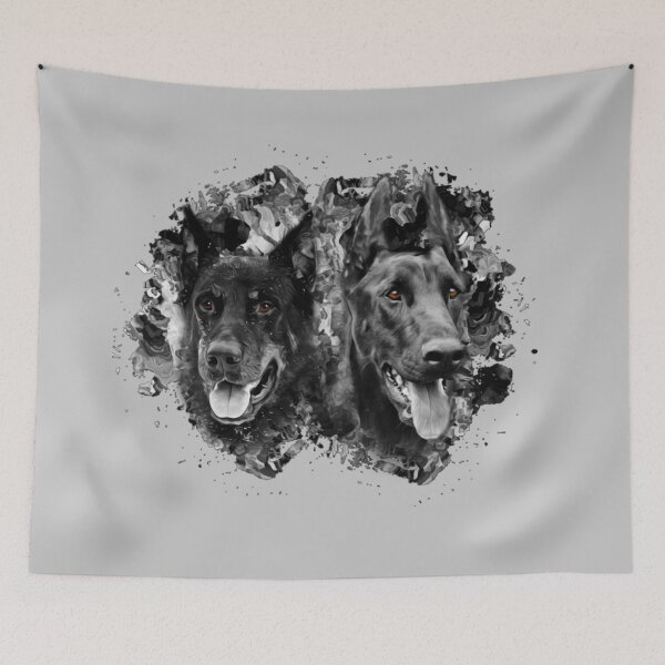 Item preview, Two cute puppies of breed American Pit Bull Terrier on a dark background. Black and white image designed and sold by Anatoly44.