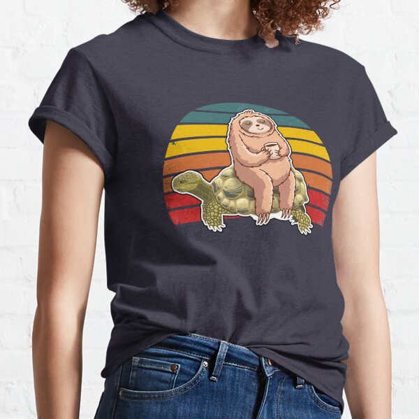 Details about   Sloth Riding a Turtle Tortoise White Custom Made T-Shirt