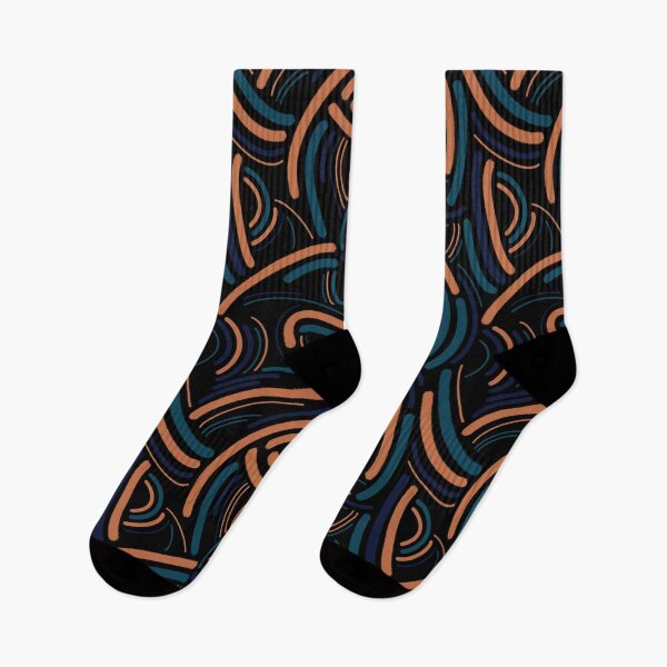 Item preview, Abstract curves - turquoise, orange and navy on black designed and sold by ColoursOfFrance.