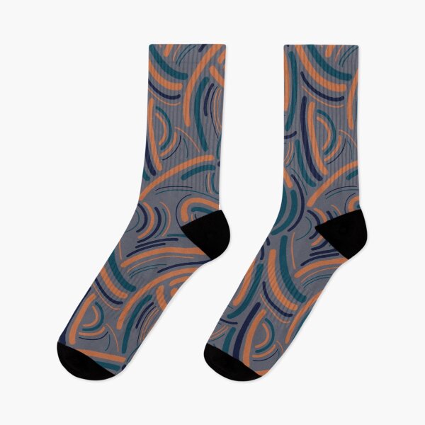 Item preview, Abstract curves - turquoise, orange and navy on grey  designed and sold by ColoursOfFrance.