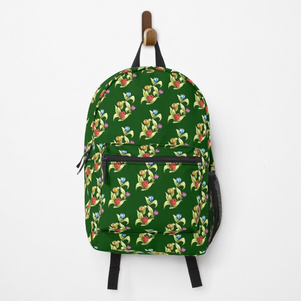 Item preview, bright happy tulips on a dark green background designed and sold by DingbatDesigns.