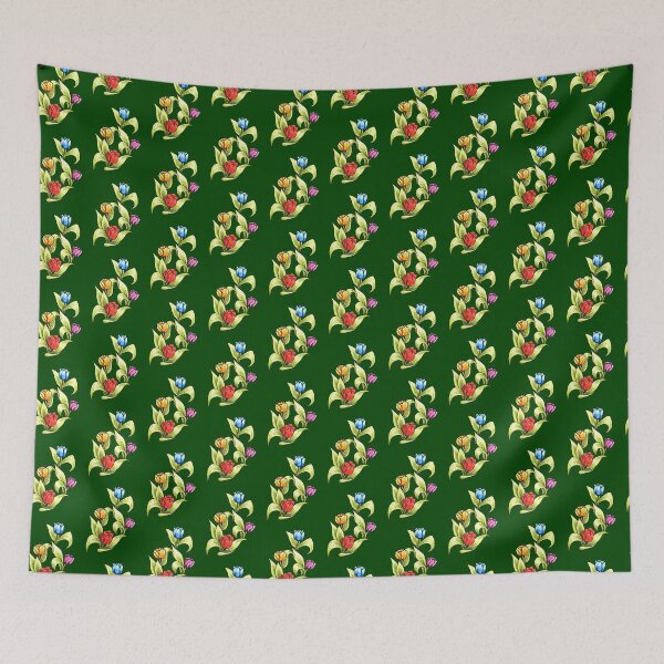 Item preview, bright happy tulips on a dark green background designed and sold by DingbatDesigns.