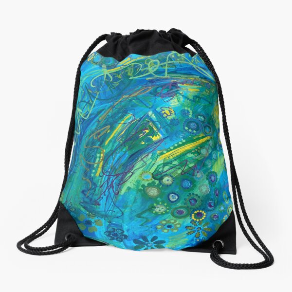 Abstract movement with blue, green and yellow Drawstring Bag