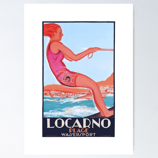 Item preview, 1928 SWITZERLAND Locarno Watersports Travel Poster designed and sold by retrographics.