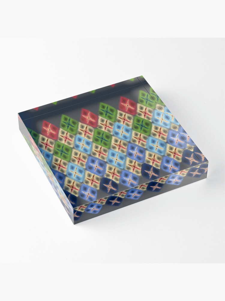 Thumbnail 3 of 5, Acrylic Block, Argyle Dragon Scale: Summer and Tropical Colors designed and sold by BlazeraptorGirl.