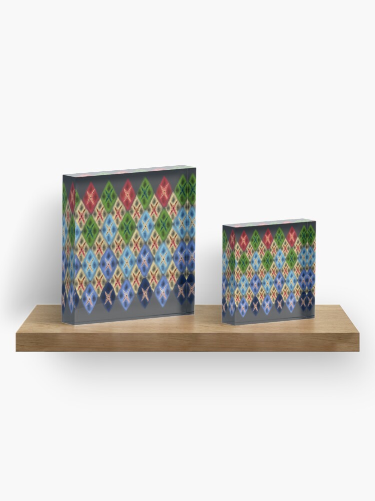 Thumbnail 4 of 5, Acrylic Block, Argyle Dragon Scale: Summer and Tropical Colors designed and sold by BlazeraptorGirl.