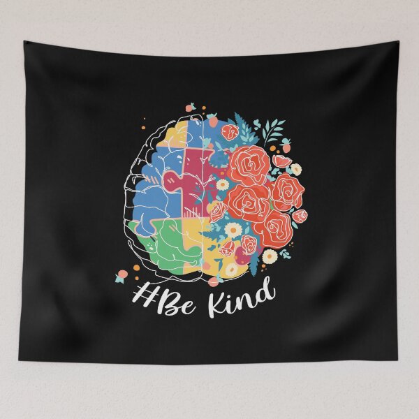 Item preview, Be Kind Floral Brain Art Puzzle Pieces Autism Awareness print designed and sold by Merchking1.