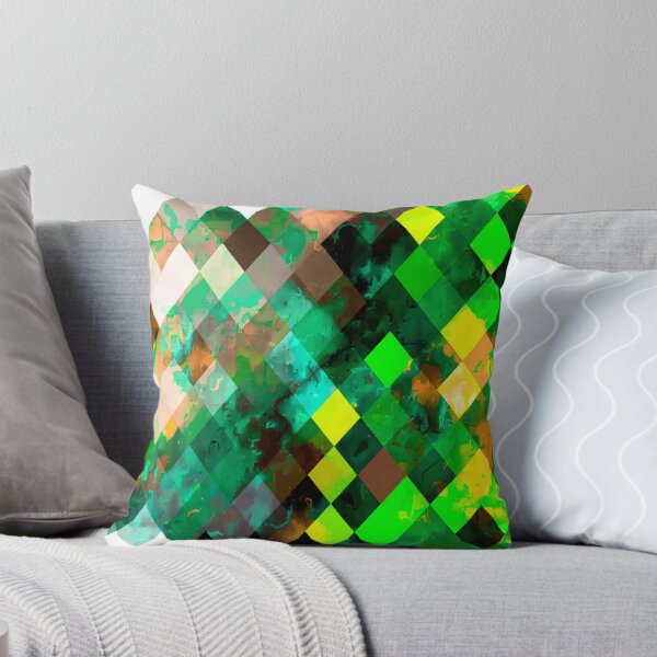 Item preview, geometric pixel square pattern abstract background in green yellow designed and sold by Mrvell.