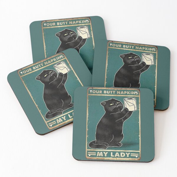 Item preview, Black Cat with Toilet Paper Your Butt Napkins My Lady Satin Portrait Poster Metal Retro Vintage Tin Sign Bar Wall Decor Poster designed and sold by zacben.