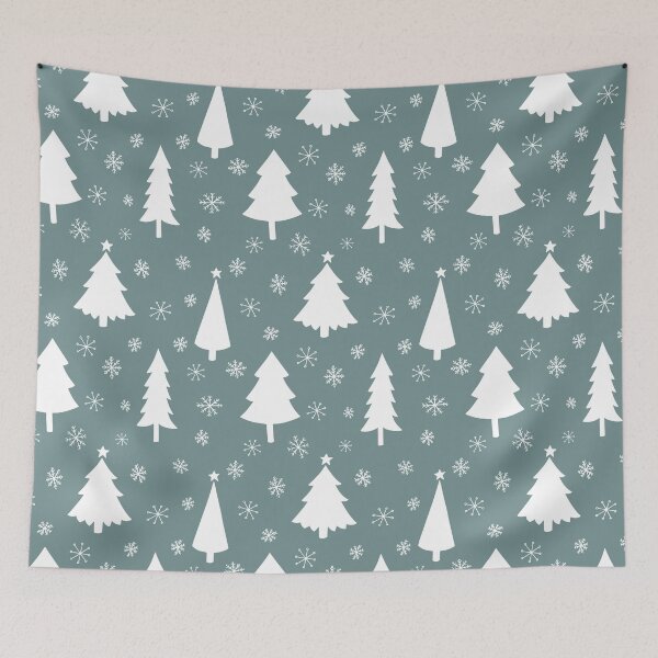 Item preview, Holiday Trees - White Trees on Green Background designed and sold by pugmom4.