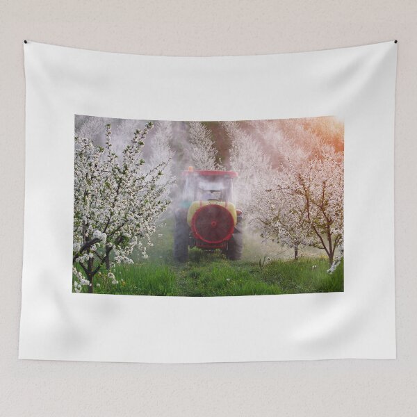 Item preview, tractor sprays insecticide in cherry orchard agriculture designed and sold by goceris.