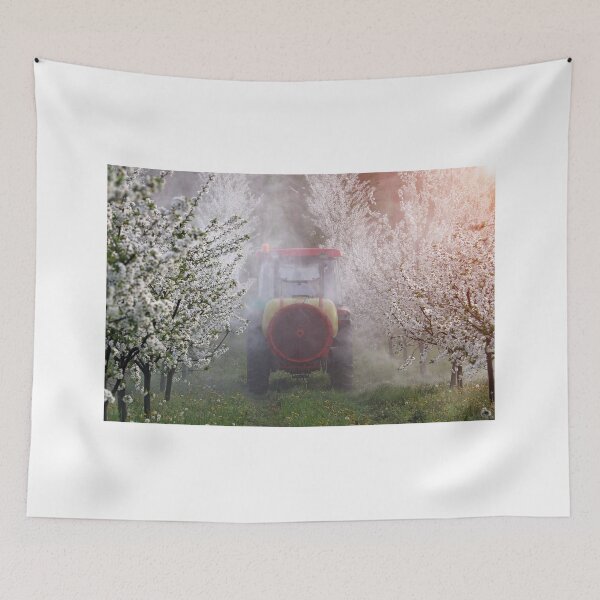 Item preview, tractor sprays insecticide in orchard agriculture springtime designed and sold by goceris.