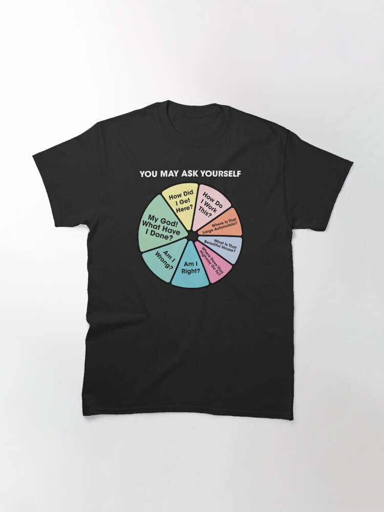 Aperçu 3 sur 7. T-shirt classique avec l'œuvre Paroles de musique rétro des années 80 - Vous pouvez vous demander graphique en secteurs créée et vendue par el-em-cee.