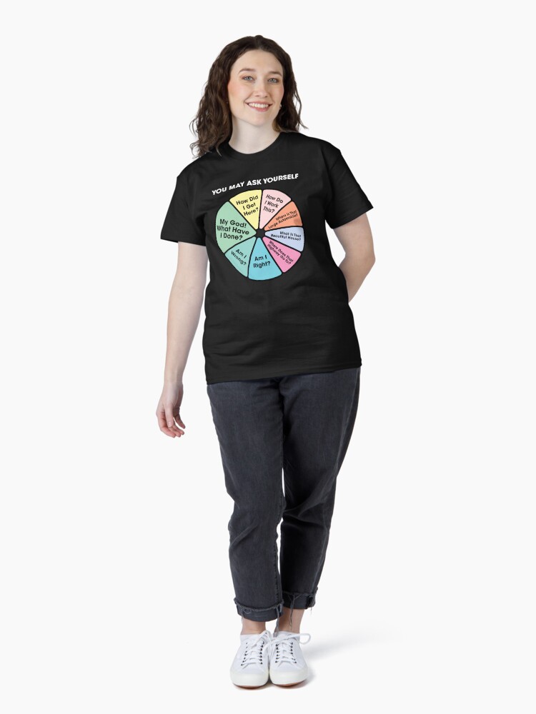 Aperçu 4 sur 7. T-shirt classique avec l'œuvre Paroles de musique rétro des années 80 - Vous pouvez vous demander graphique en secteurs créée et vendue par el-em-cee.
