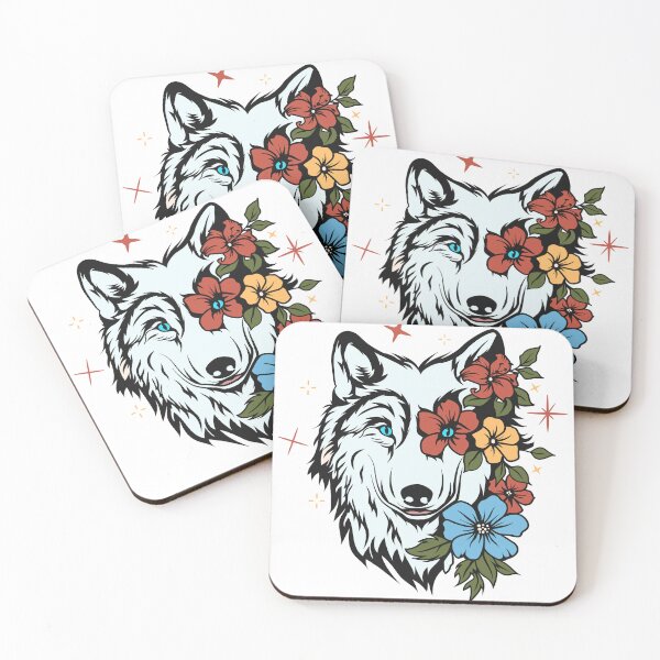 Item preview, Blue eyes Wolf with flowers designed and sold by Tanuja  Sharma.