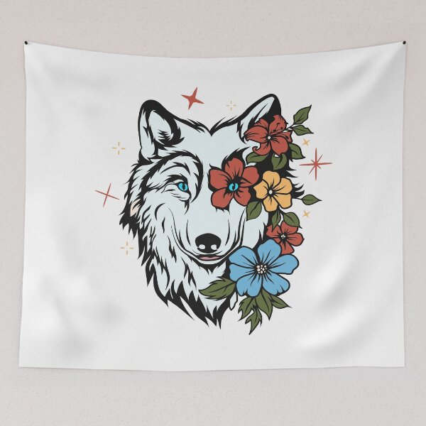 Item preview, Blue eyes Wolf with flowers designed and sold by Tanuja  Sharma.
