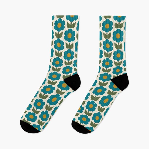 Item preview, Jonnty Flowers Retro Floral Pattern Teal Blue Olive Green Ochre Cream designed and sold by kierkegaard.
