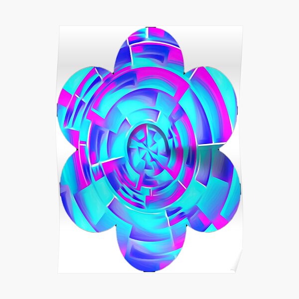 daisy-like-flower-print-blue-and-pink-digital-art-poster-by