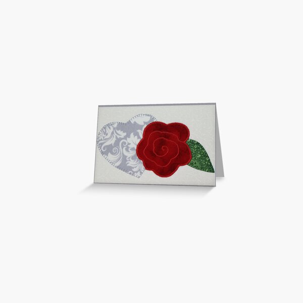 Heart & Rose Quilted Postcard Image Greeting Card