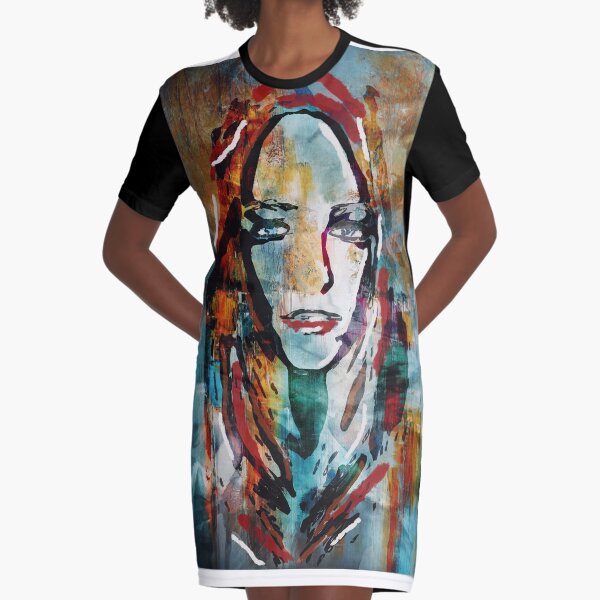 A colourful portrait of a fotomodel in mixed media Graphic T-Shirt Dress
